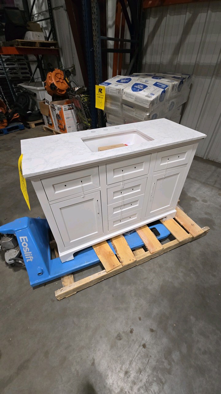 Home Decorators Collection Doveton 48 in. Single Sink Freestanding White Bath Vanity with White Engineered Marble Top (Assembled)