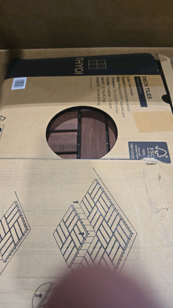 (6) Natural Acacia 12x12 Interlocking Wood Deck Tiles for Balcony, Garden, Patio, Poolside Decor - Waterproof Indoor & Outdoor Flooring - 6 Slats