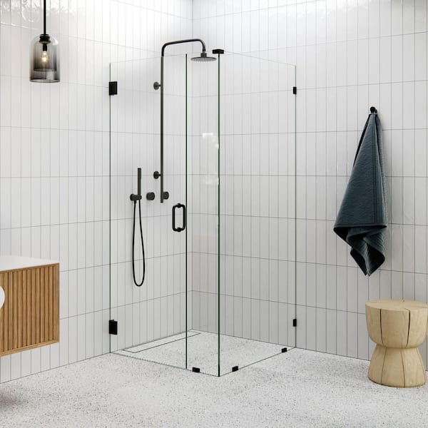 Glass Warehouse 36 in. W x 36 in. D x 78 in. H Pivot Frameless Corner Shower Enclosure in Matte Black Finish with Clear Glass
