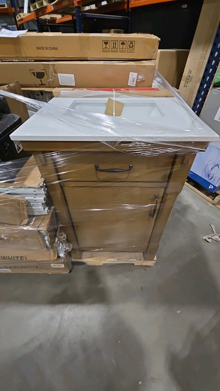 Home Decorators Collection Bellington 24 in. Single Sink Almond Toffee Bath Vanity with White Engineered Stone Top (Assembled)