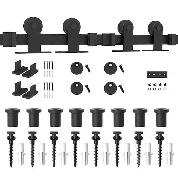 WINSOON 10 ft. 120 in. Top Mount Sliding Barn Door Hardware Track Kit for Double Doors with Non-Routed Floor Guide