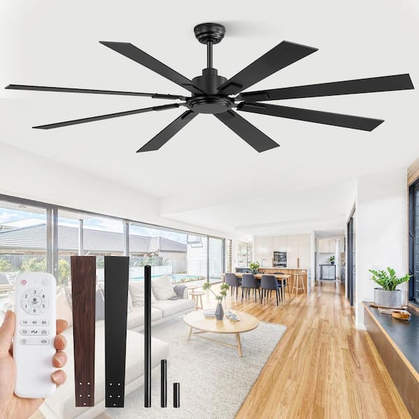 HINNIXY 72 in. IndoorOutdoor Matte Black DC motor Industrial Ceiling Fan with Dual-Finish Blades and Remote Control