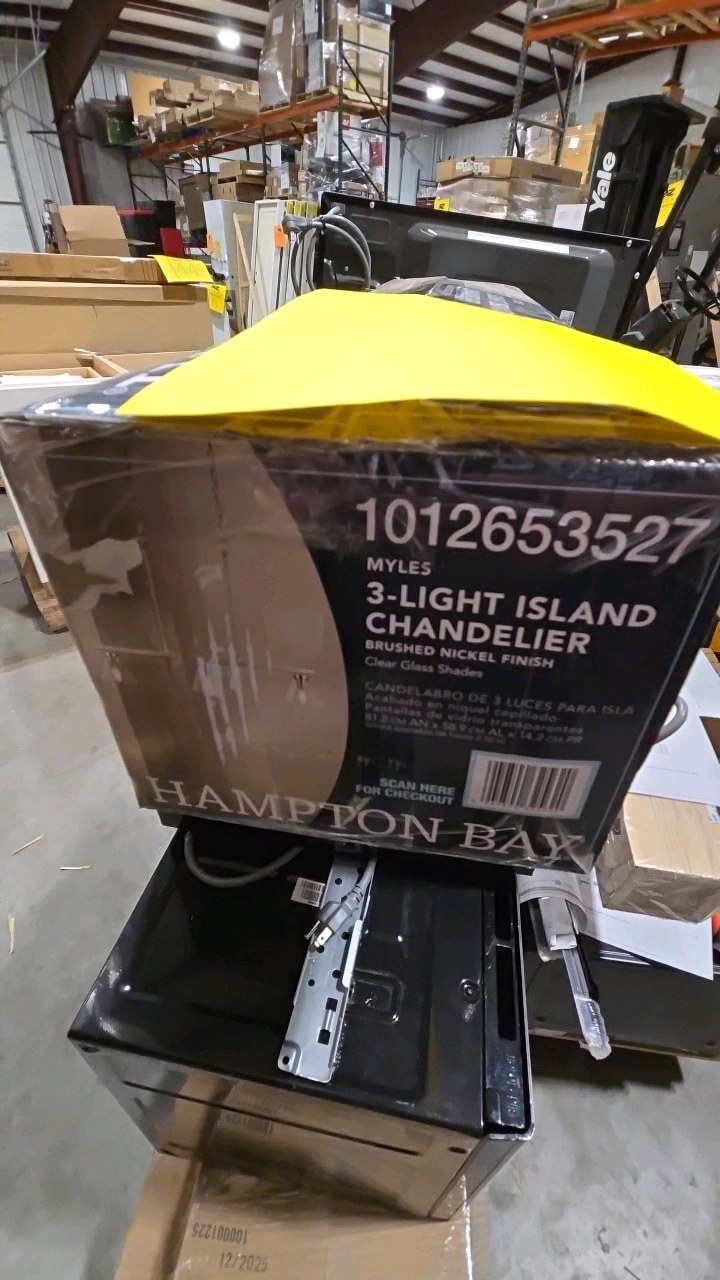 Hampton Bay Myles 3-Light Island Pendant Light Brushed Nickel Finish Clear Glass Shades