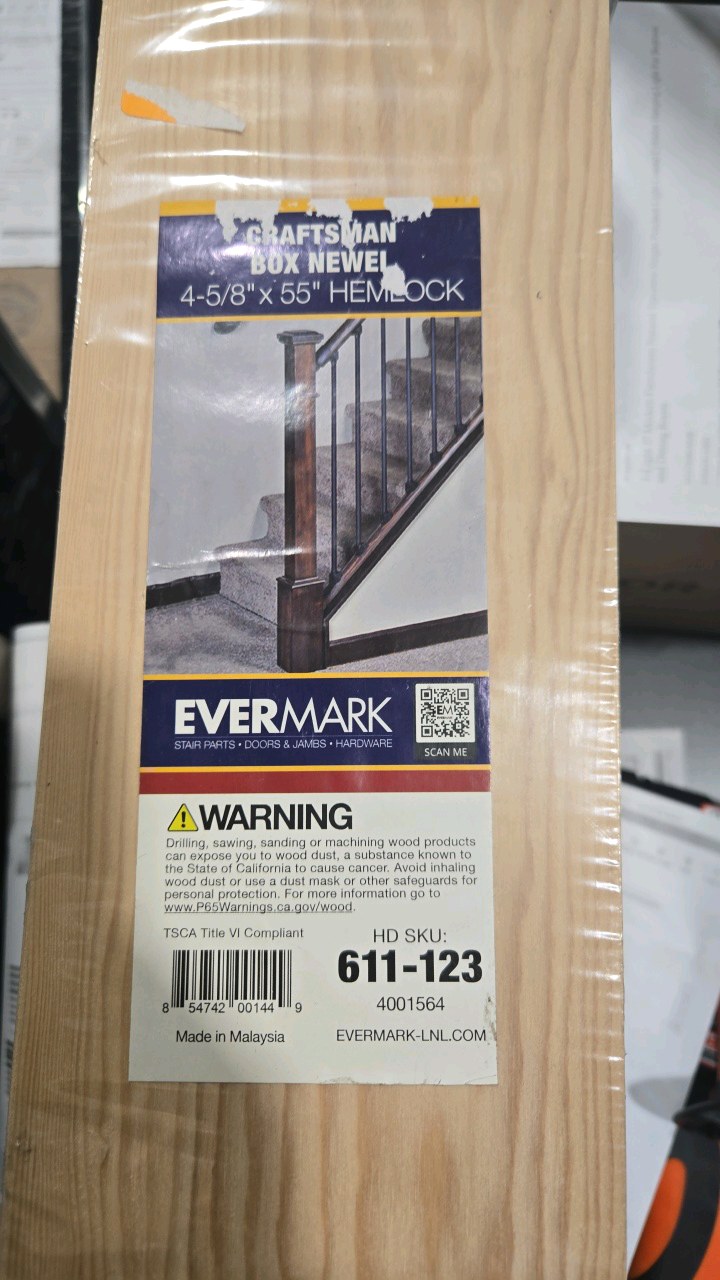 Stair Parts 55 in. x 4-58 in. Unfinished Hemlock Craftsman Box Newel Post for Stair Remodel