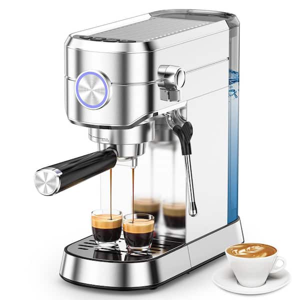 COWSAR 2-Cups 20-Bar Silver Stainless Steel Espresso Machine with Milk Frother Professional Espresso Maker
