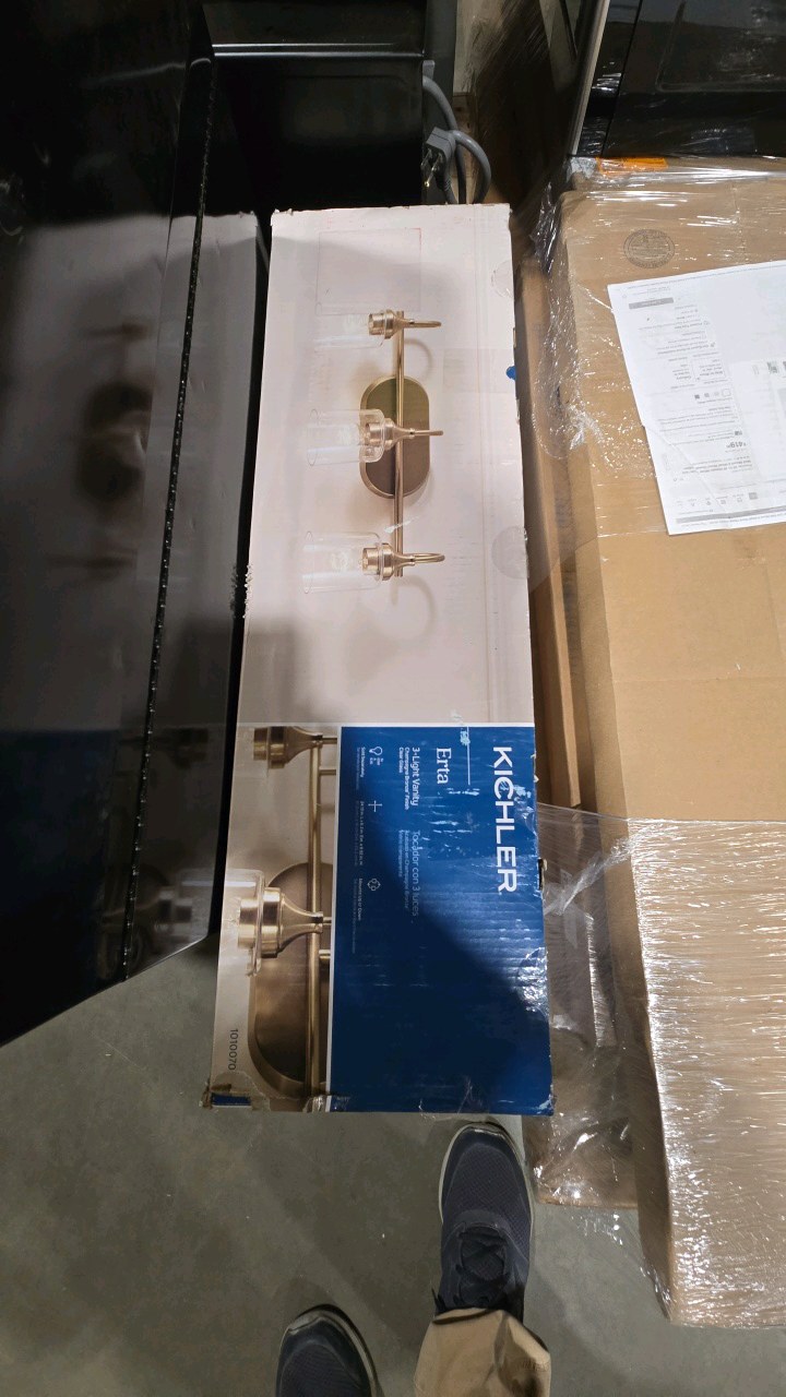 KICHLER Erta 24 in. 3-Light Champagne Bronze Bathroom Vanity Light with Clear Glass Shades