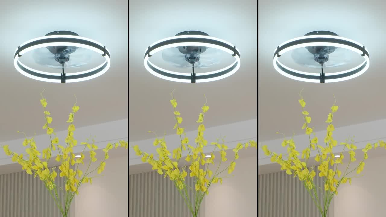 lot of 2--20 in. Dimmable LED Smart Indoor Black Modern Flush Mount Ceiling Fan with Light Kit and Remote Control Living Room