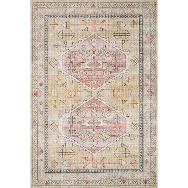 Loloi Skye GoldBlush 9 ft. x 12 ft. Printed Boho Vintage Area Rug