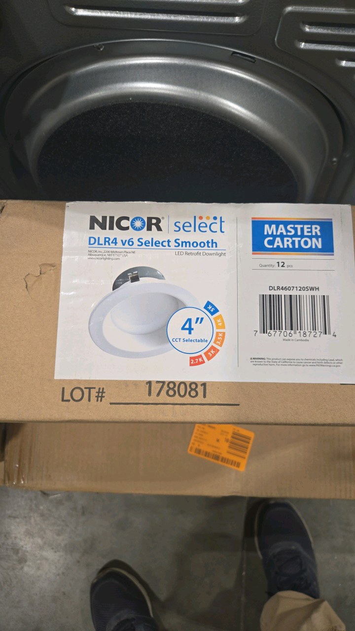 (60)NICOR DLR4(v6) 4 in. White Selectable CCT Recessed Integrated LED Downlight Trim