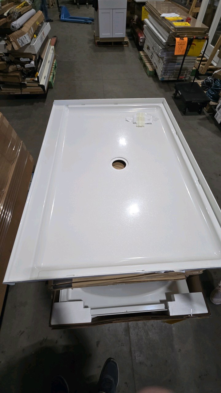 48 x 34 Alcove Shower Pan base with center drain in white with wall kit