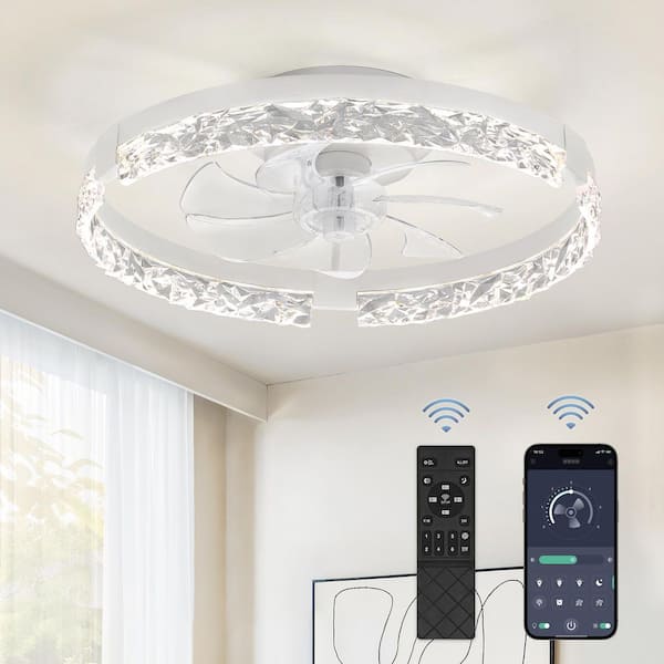 20 in. Smart Indoor Fresh White Crystal Flush Mount Color Changing LED Ceiling Fan with Light Kit and Remote App Control