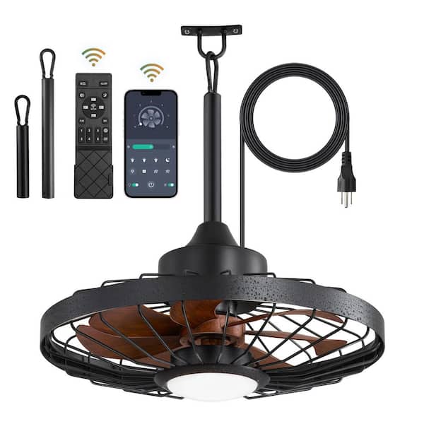 20 in. Outdoor Black Ceiling Fan with lights, IP65 Waterproof Hanging Fan with Remote Control Smart App for Patio Porch