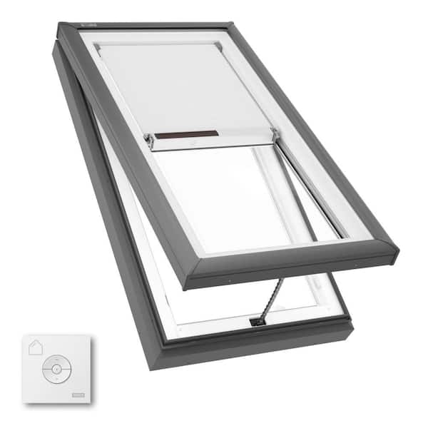 VELUX 22-12 x 46-12 in. Manual Venting Curb Mount Skylight with Laminated Low-E3 Glass, Solar Powered Room Darkening Shade