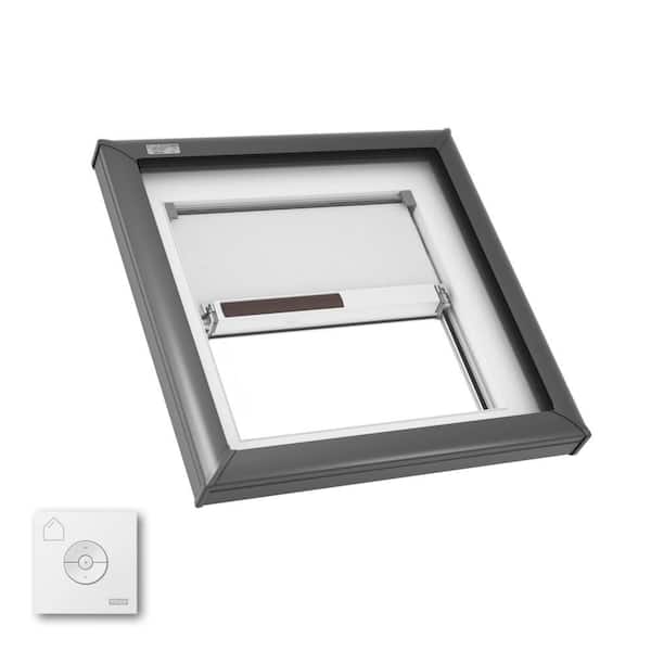 VELUX 22-12 in. x 22-12 in. Fixed Curb Mount Skylight with Laminated Low-E3 Glass, White Solar Powered Room Darkening Shade