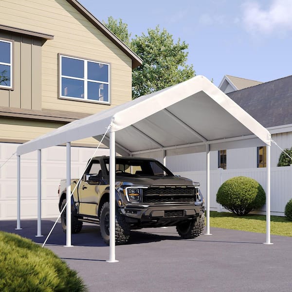 Sizzim 10 ft. x 20 ft. White Soft Top Gazebo with Steel Frame, Ideal for Outdoor Vehicle Protection