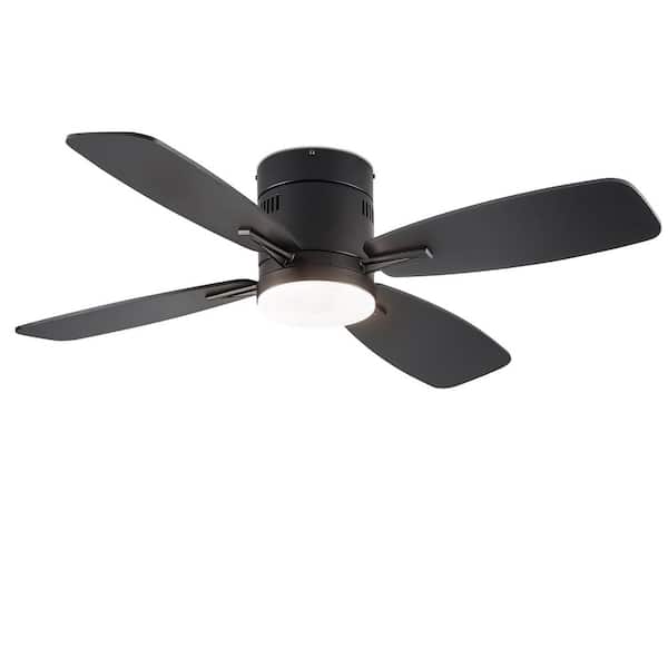 42 in. LED IndoorOutdoor 4-Blade Black Ceiling Fan with Light and Remote Control Included