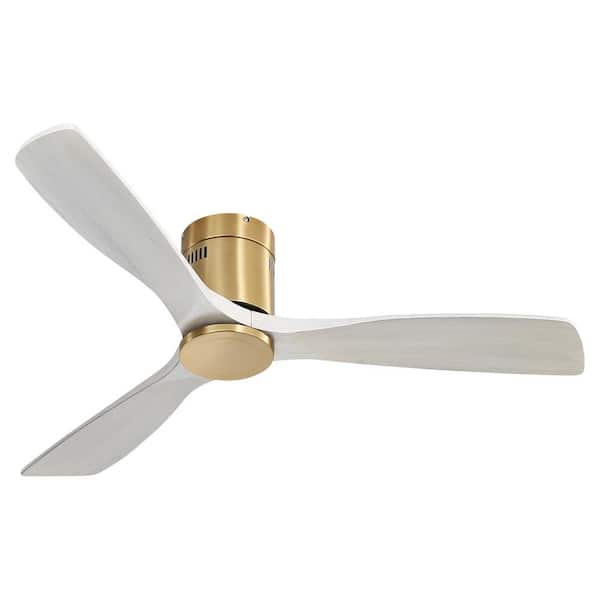 Sofucor 52 in. IndoorOutdoor Wood Flush Mount Gold Ceiling Fan without Light, 6-Speed DC Remote Control for Living Room