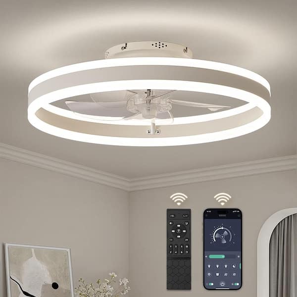 MOKSILED 20 in. LED Smart Indoor White Low Profile Ceiling Fan with Light Kit and Remote and App Control, 3-CCT, 6-Speeds