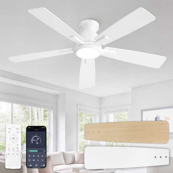 HINNIXY 46 in. Indoor White Modern Low Profile 3-Colors LED 6-Speed Ceiling Fan with Light Kit and Remote Control