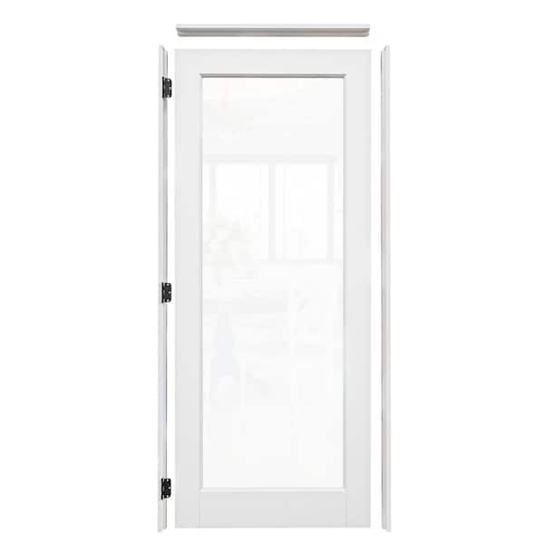 Krosswood Doors 30in. x80in. 1-Lite Right-Hand Clear Glass MDF Primed Single Assembly Required Interior Door Kit w Quick Assemble Jamb