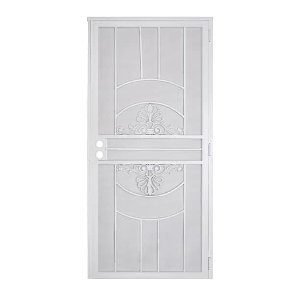 US Door and Fence 32 in. x 80 in. Empress White Steel Surface Mount Outswing Security Door with Perforated Steel Screen Inlay
