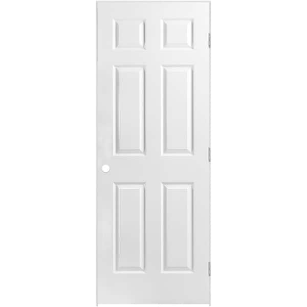 (6)Masonite 32 in. x 80 in. Molded 6-Panel Left-Handed Solid Core Primed White Textured Composite Single Prehung Interior Door with 4-916 in. Flat Jamb