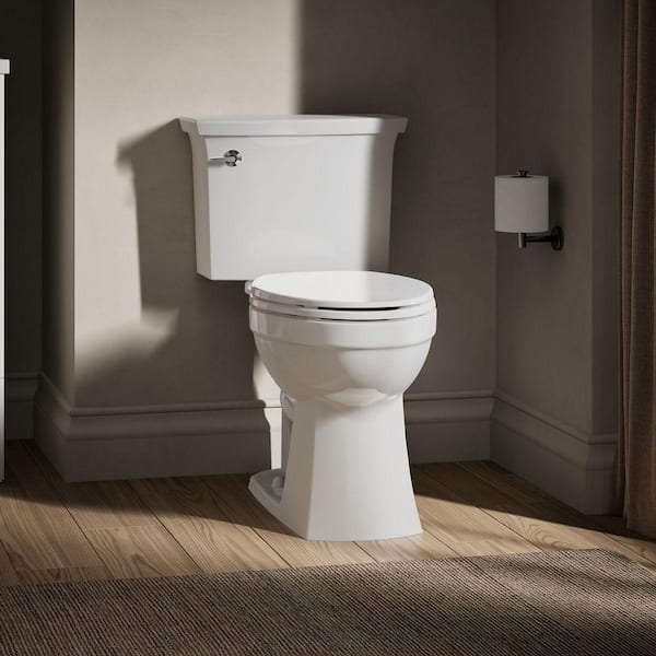 KOHLER Elmbrook 12 in. Rough In 2-Piece 1.28 GFP Single Flush Elongated Chair Height Toilet in White with Soft Close Seat