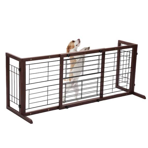 (2) 38 in. W to 71 in. W Freestanding Pet Gate, Dog Gate for Stairs and Doorways, Brown