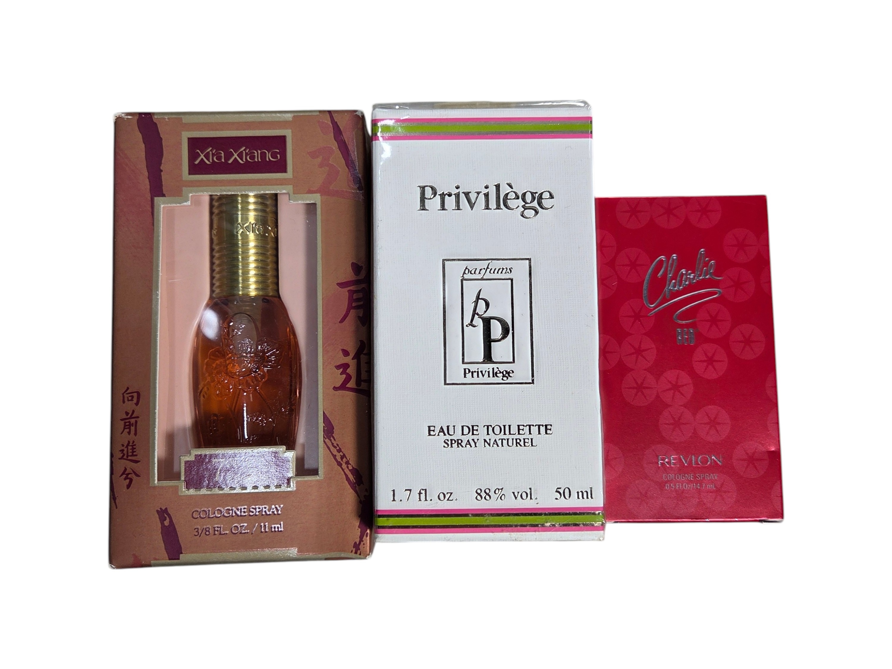 3 Vintage Boxed Cologne Sprays - Xia Xiang, Privilege & Revlon Charlie Red