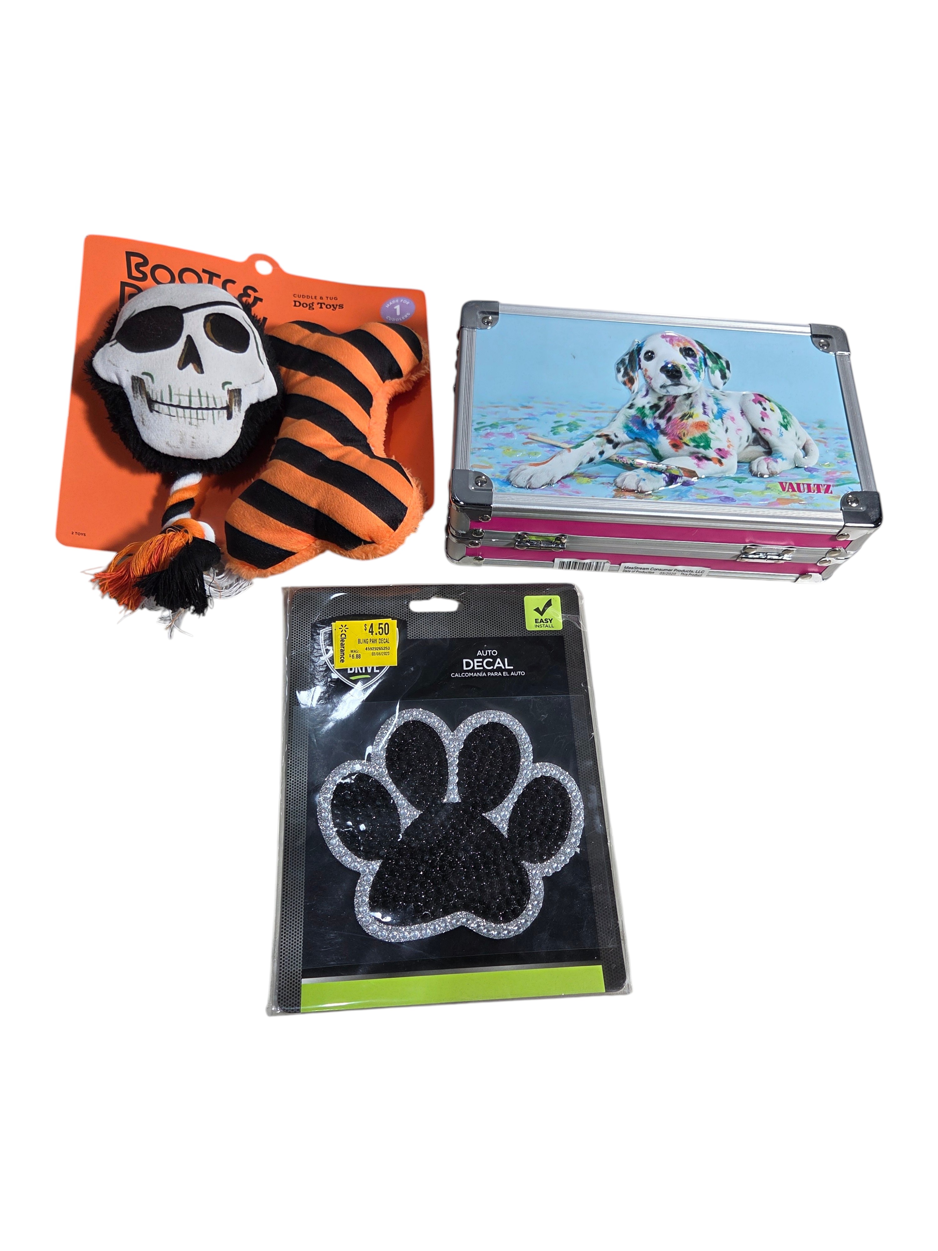 Boots & Barkley Halloween Dog Toys, Vaultz Dog Lock Box & Paw Print Auto Decal