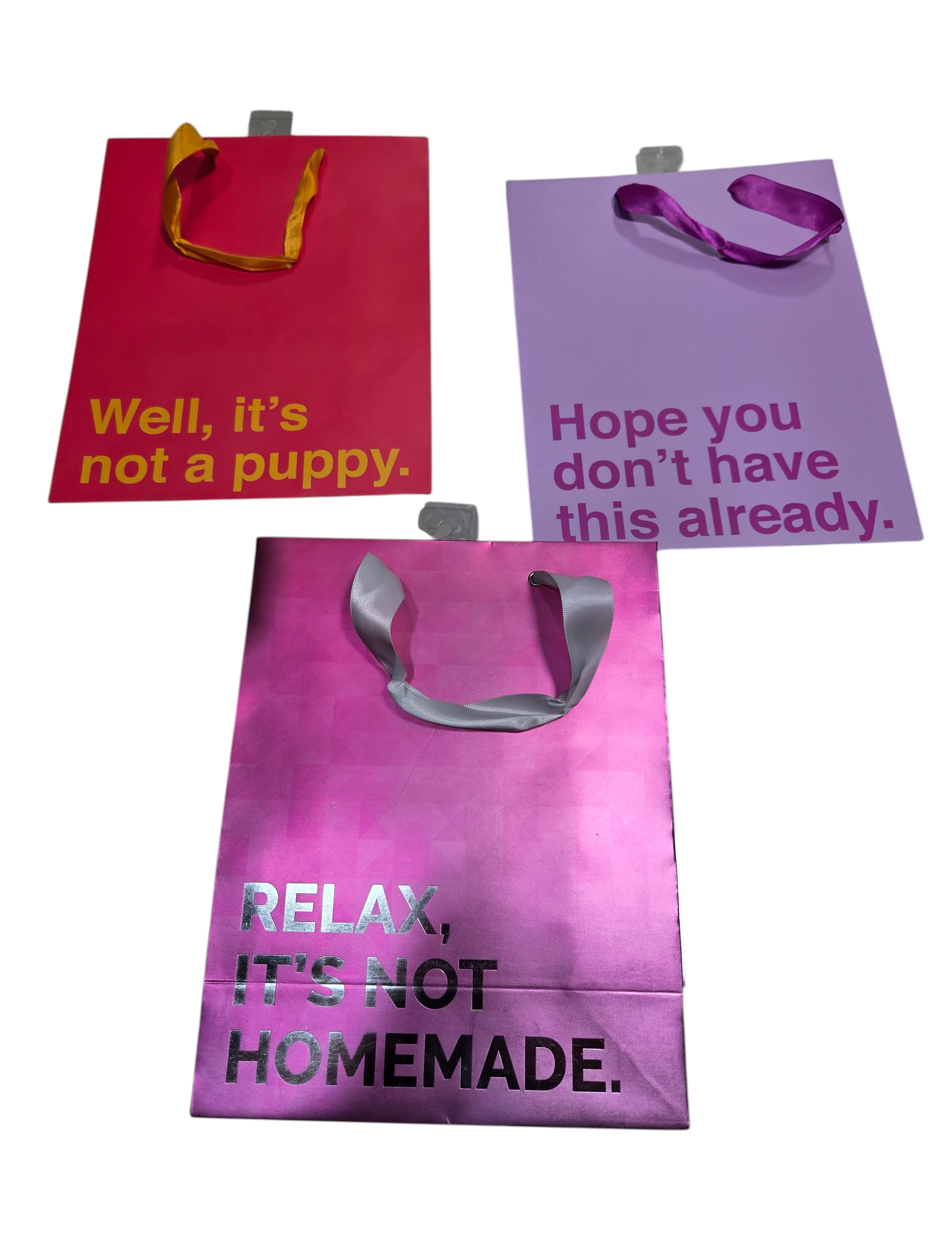 Funny Gift Bag Lot  Not A Puppy, Not Homemade, Hope You Dont Have This