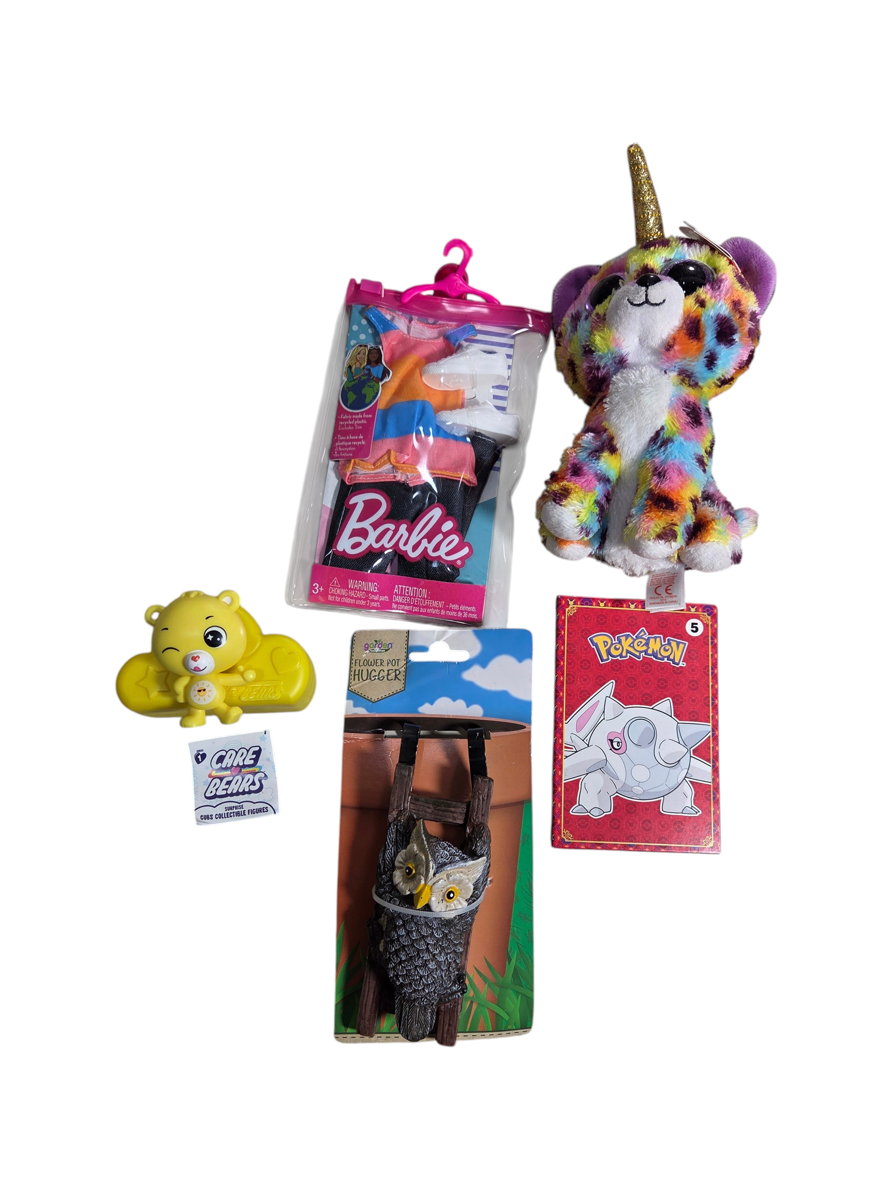 Mixed Kids Toy Lot - Barbie Fashion Pack, Pokmon CardsGame, TY Beanie Boo, Care Bears & Owl Pot Hugger