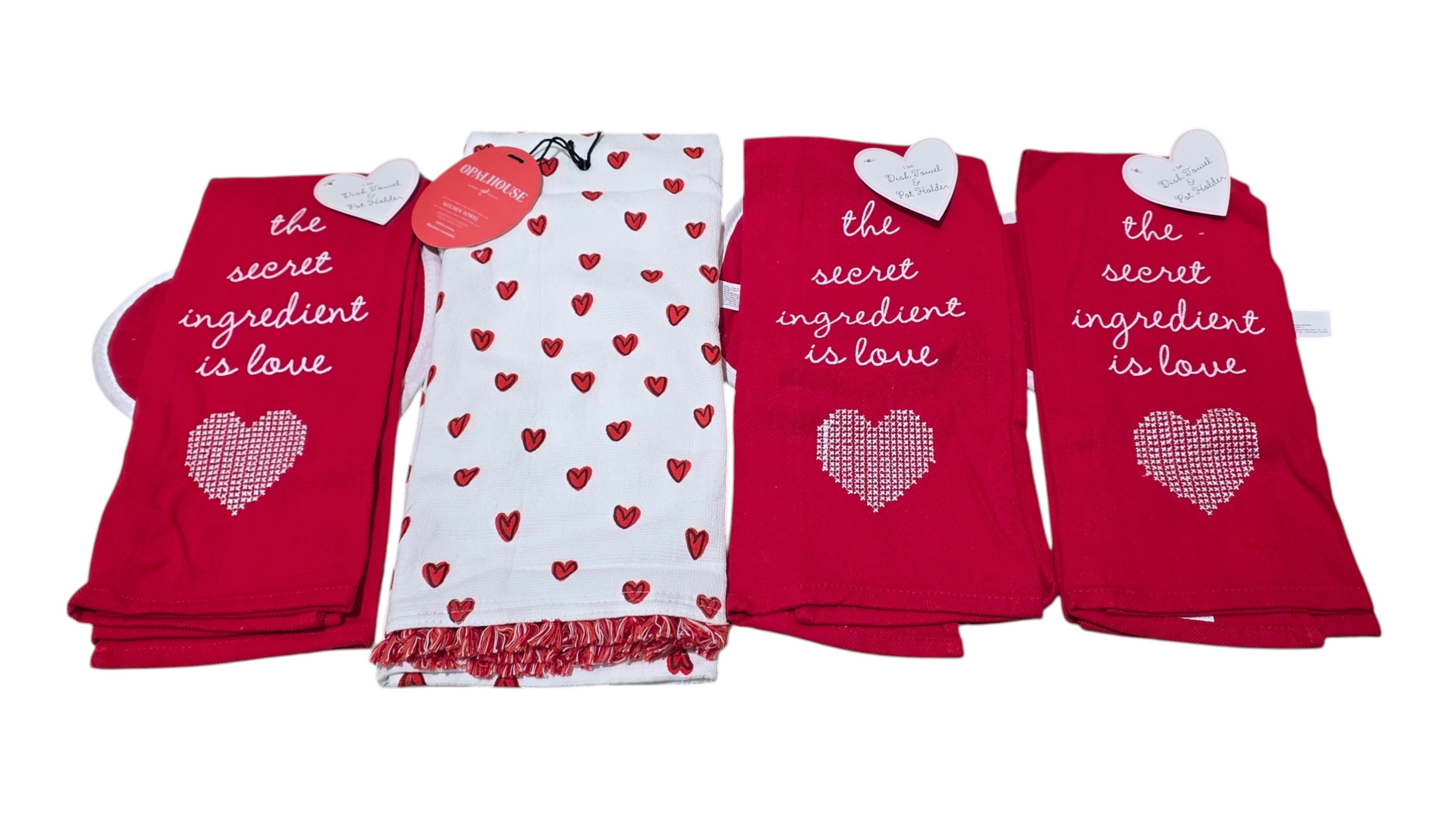 Valentine Kitchen Towel Lot - Opalhouse Heart Towels, Red Dish Towels