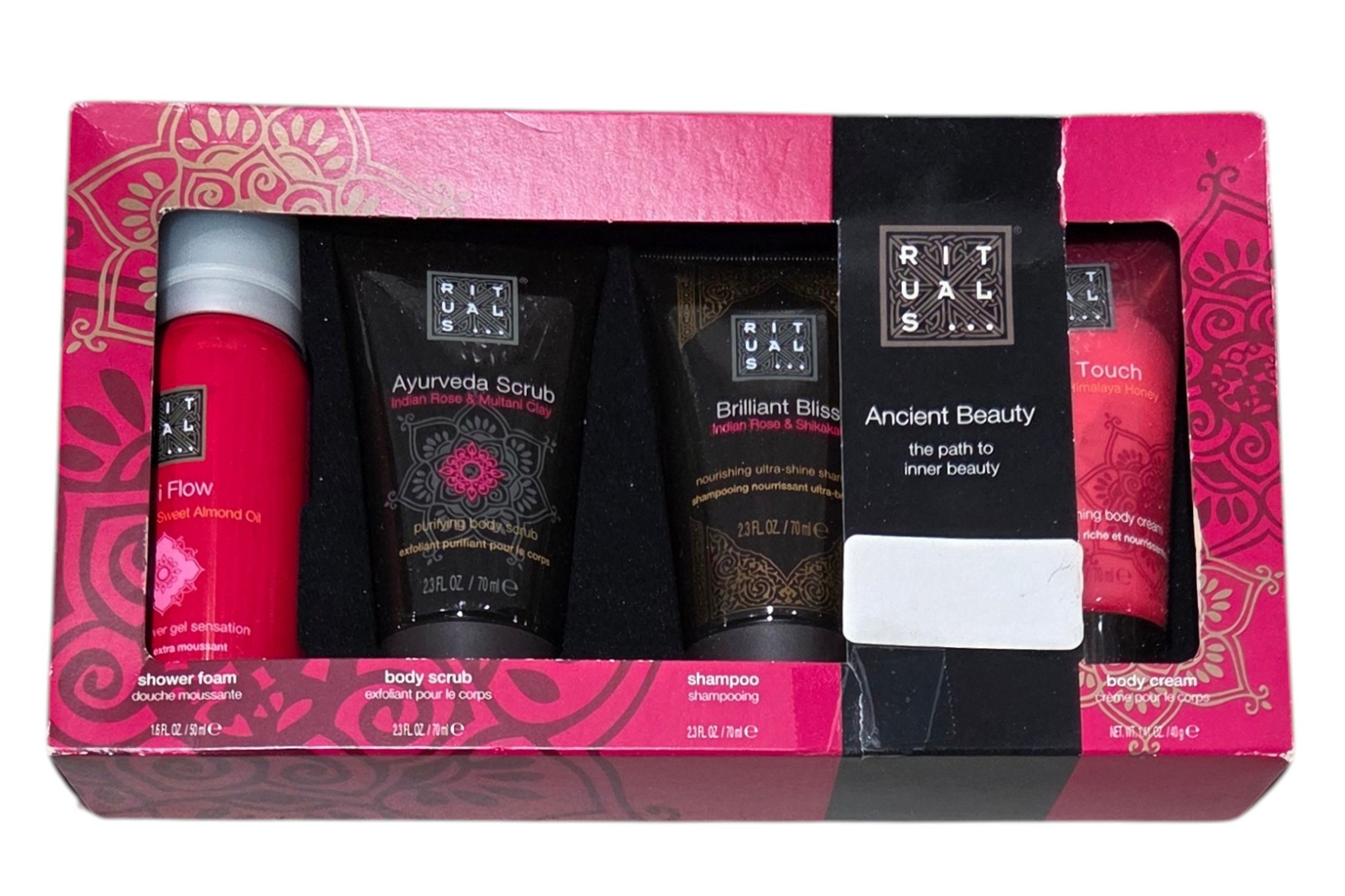 Rituals Ancient Beauty 4-Piece Travel Size Bath & Body Gift Set - Yogi Flow, Ayurveda Scrub, Shampoo, Body Cream
