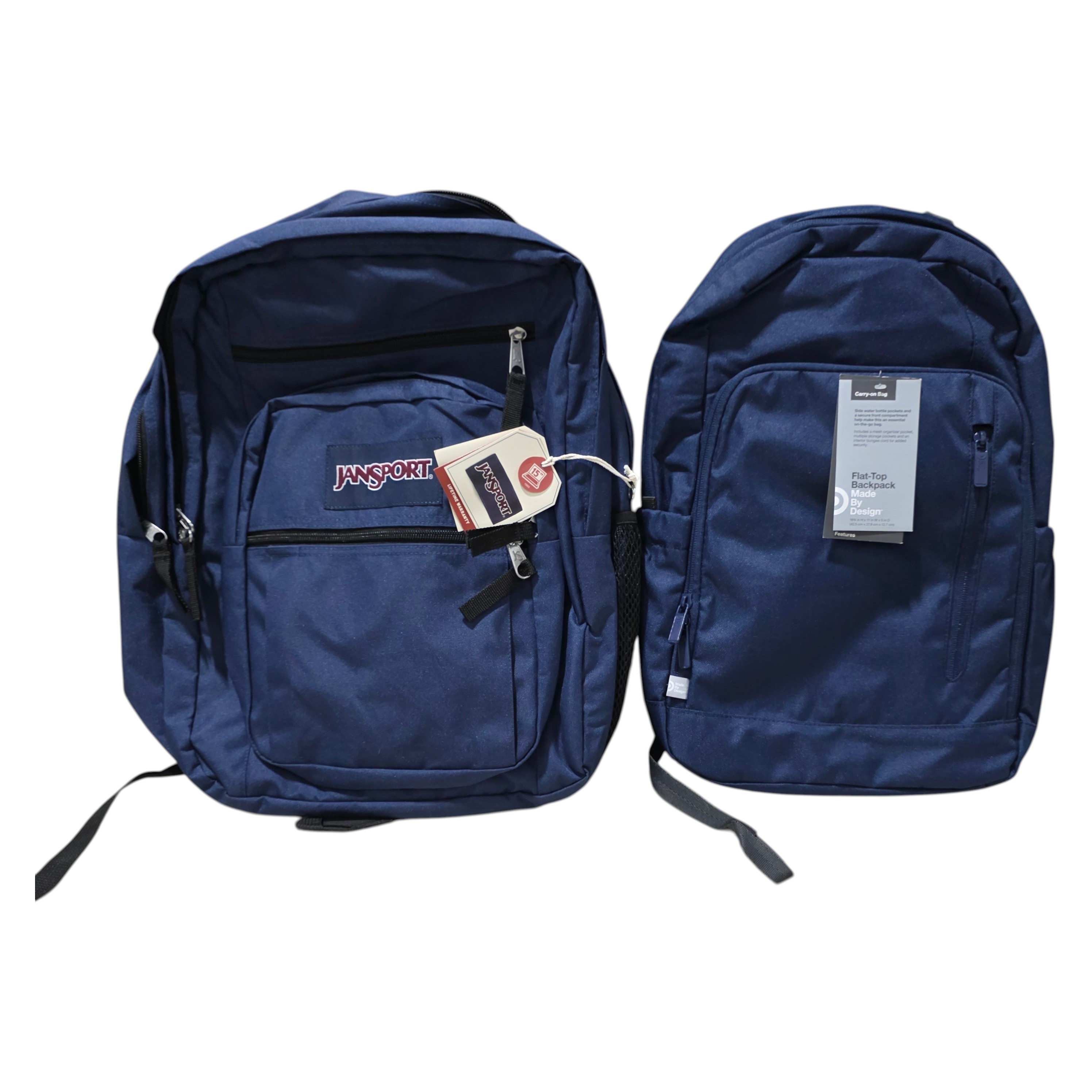 2 Blue Backpacks - JanSport Lifetime Warranty Backpack & Made By Design Flat-Top Backpack