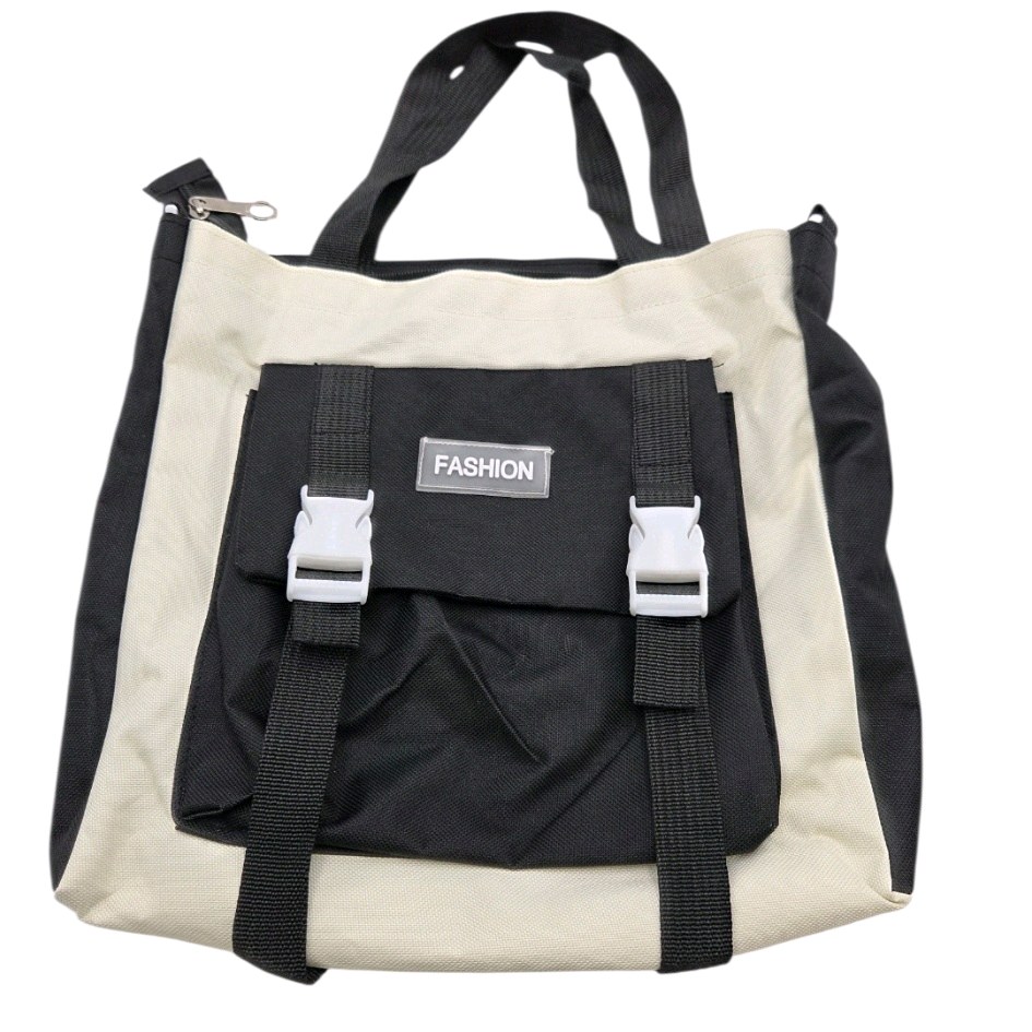 Fashion Fabric Tote Shopper Bag Unbranded Beige And Black