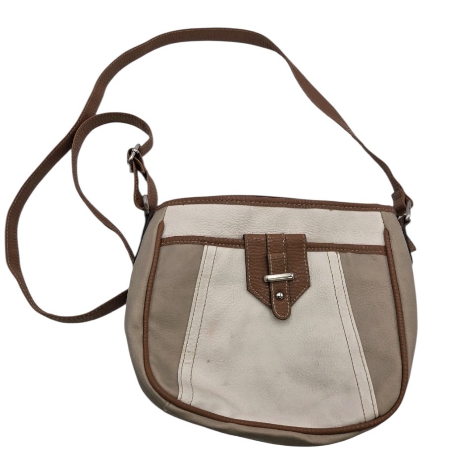 Faux Leather Brown Tan And Beige Cross Body Purse Adjustable Strap