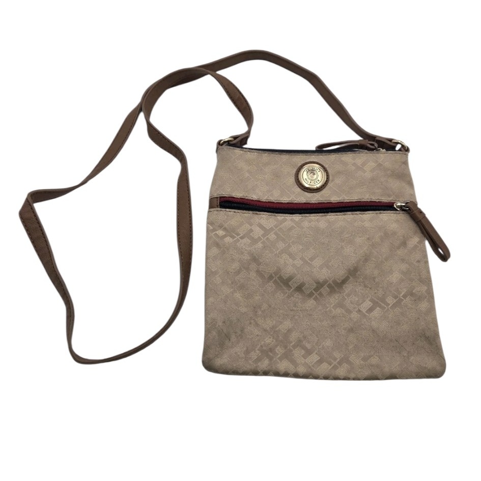 Tommy Hilfiger LogCross Body Purse Shoulder Bag  BrownTan Zippered Handbag