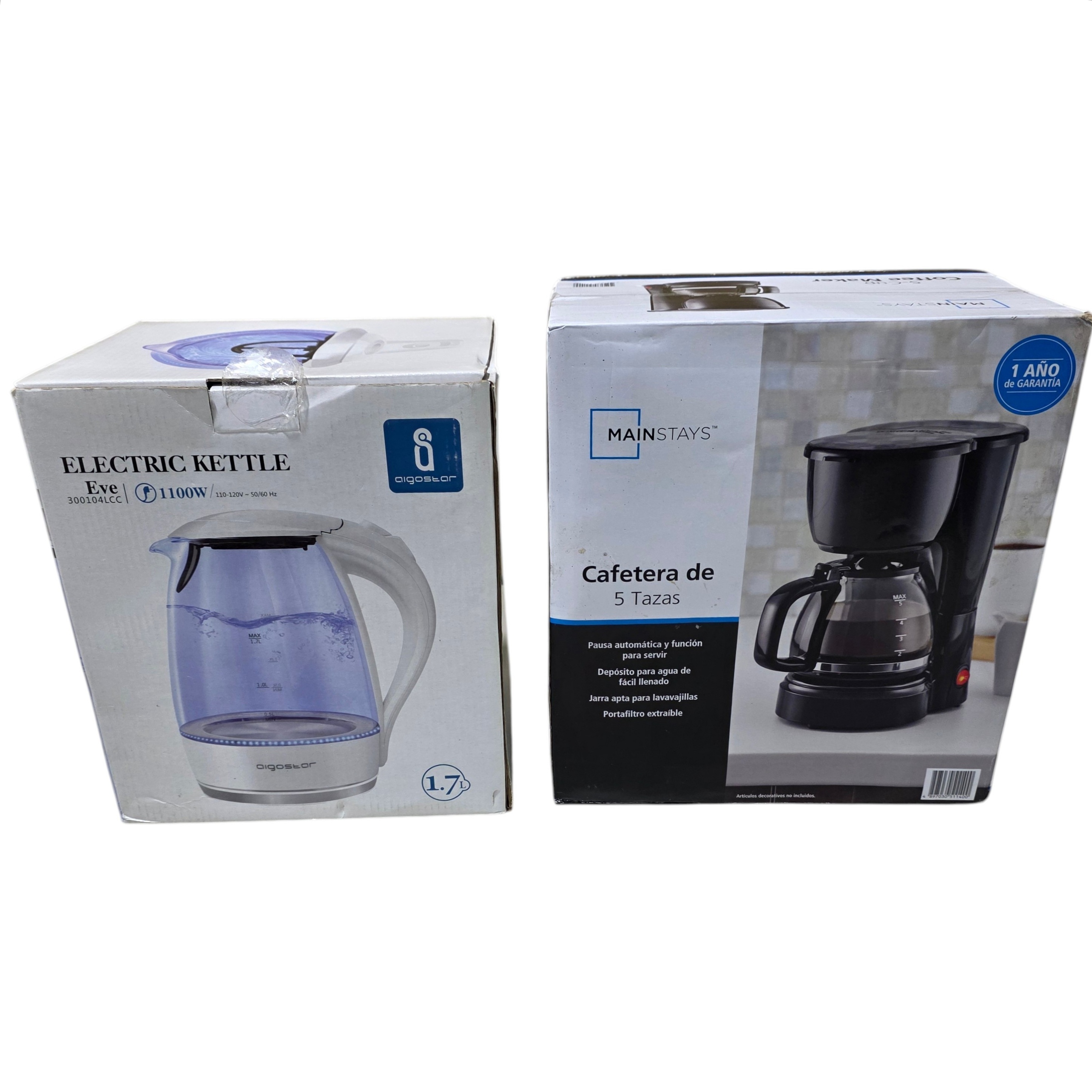 Aigostar Electric Kettle & Mainstays 5-Cup Coffee Maker - Boxed Kitchen Appliance Lot