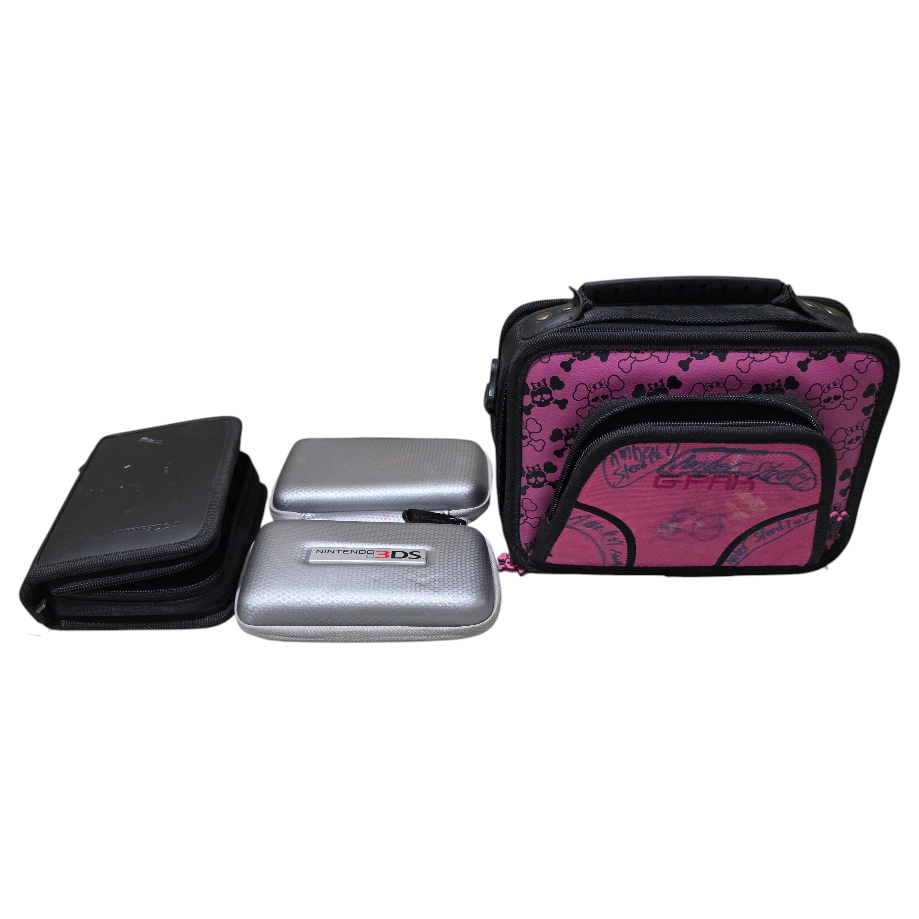Nintendo DS  3DS Travel Case Lot - G-Pak Pink Case, Silver 3DS Cases & Black Organizer