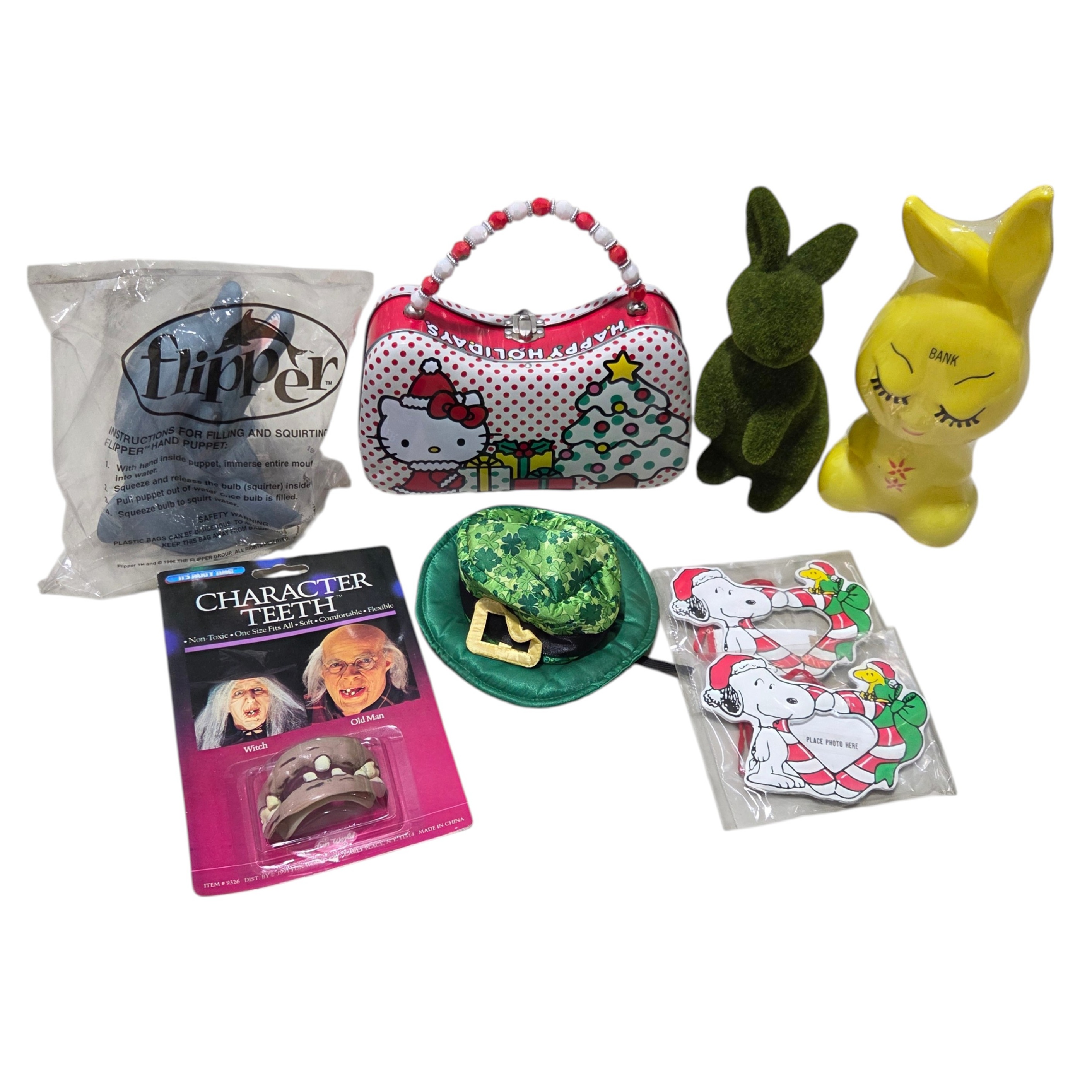 Mixed Holiday Dcor Lot  Hello Kitty, Snoopy, Character Teeth, Bunny Bank & More