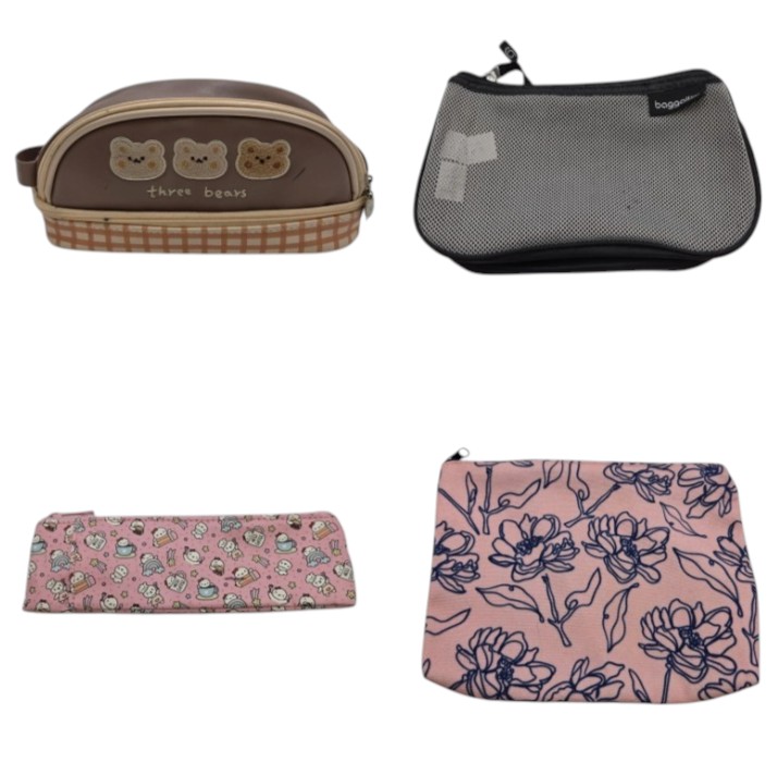 Lot of Small Pencil Case Zipper Bags Fun Prints Floral Bears Black Mesh Kids