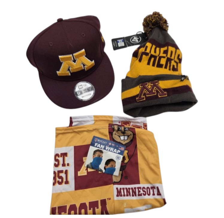 NCAA Minnesota Gophers Fan Apparel Lot Strap Back Winter Hat And Face Wrap