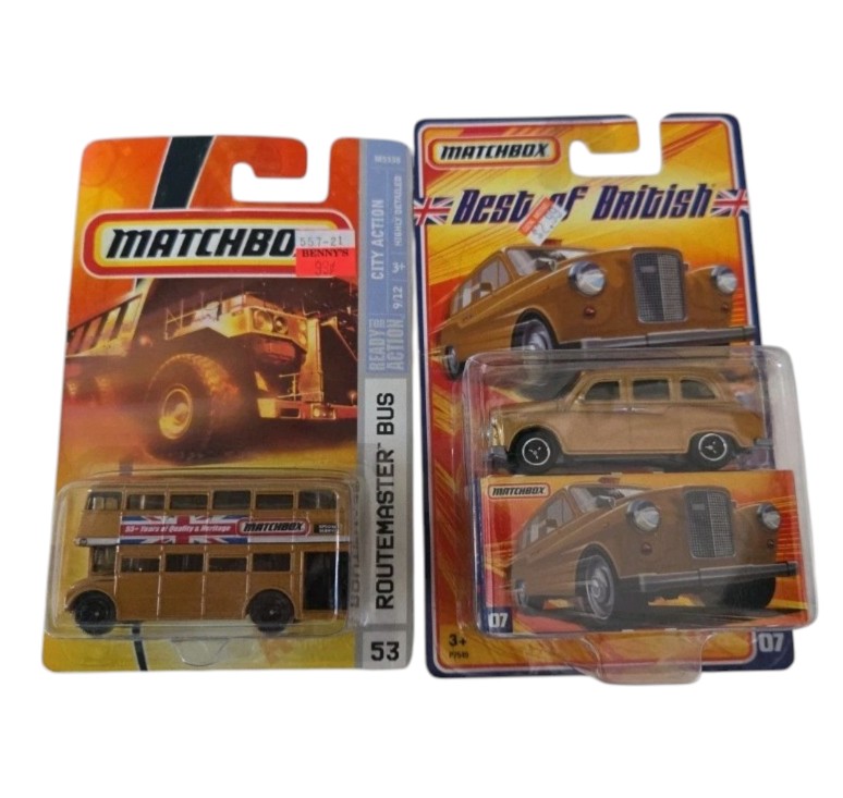Matchbox Lot Of 2 Cars Best of British Austin FX4 London Taxi & Routemaster Bus