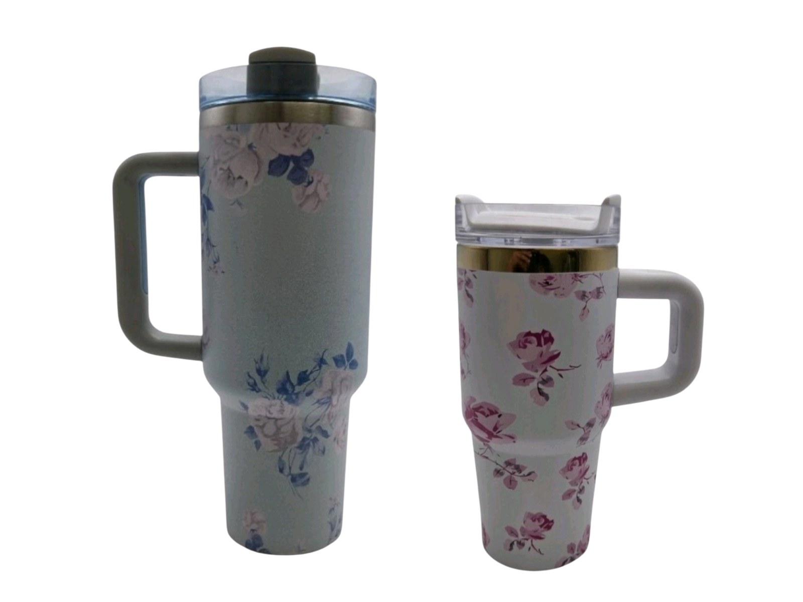 Lot Of 2 Tumblers With Handles Floral Design