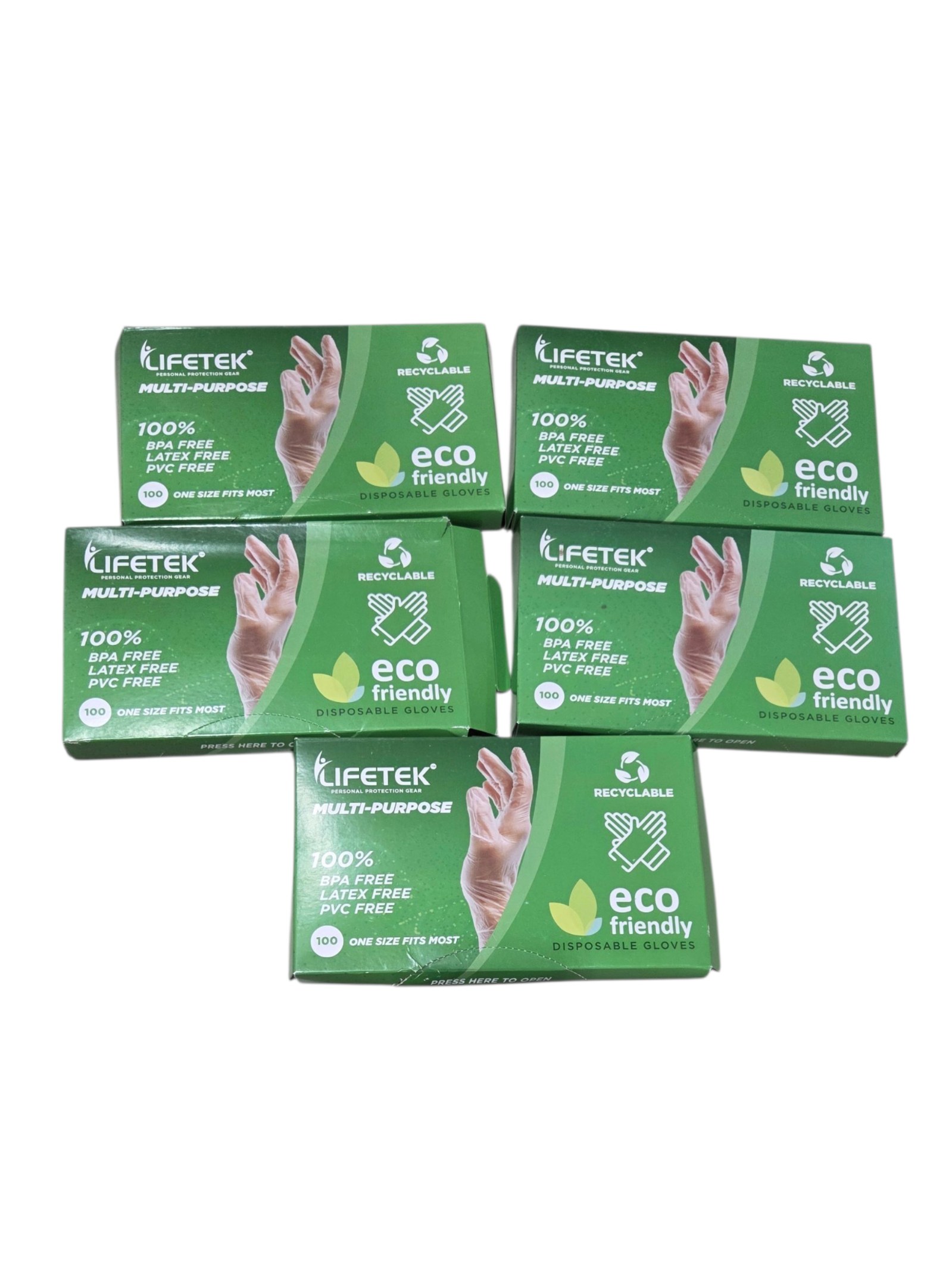 5 Boxes Lifetek Eco Friendly Disposable Multi-Purpose Gloves