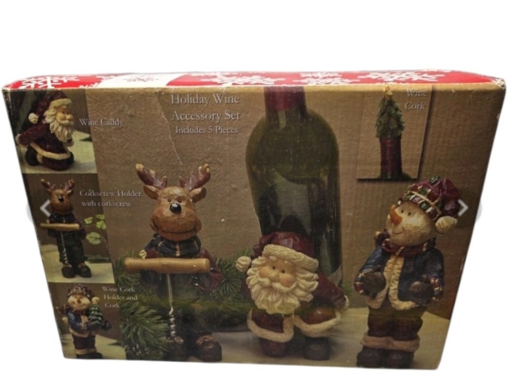 Holiday by Kirklands 5-Piece Wine Accessory Gift Set  Santa, Reindeer & Snowman