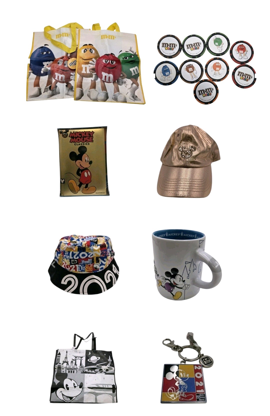 Disney Mickey Mouse & Epcot Souvenir Lot with Hats, Mug, Tote, Keychain, Book & M&M Items