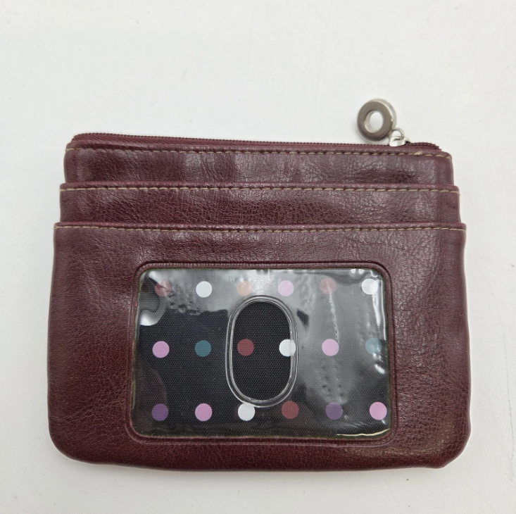 Coin Purse Wallet Small Keychain Faux Leather Burgundy With Removable ID Holder