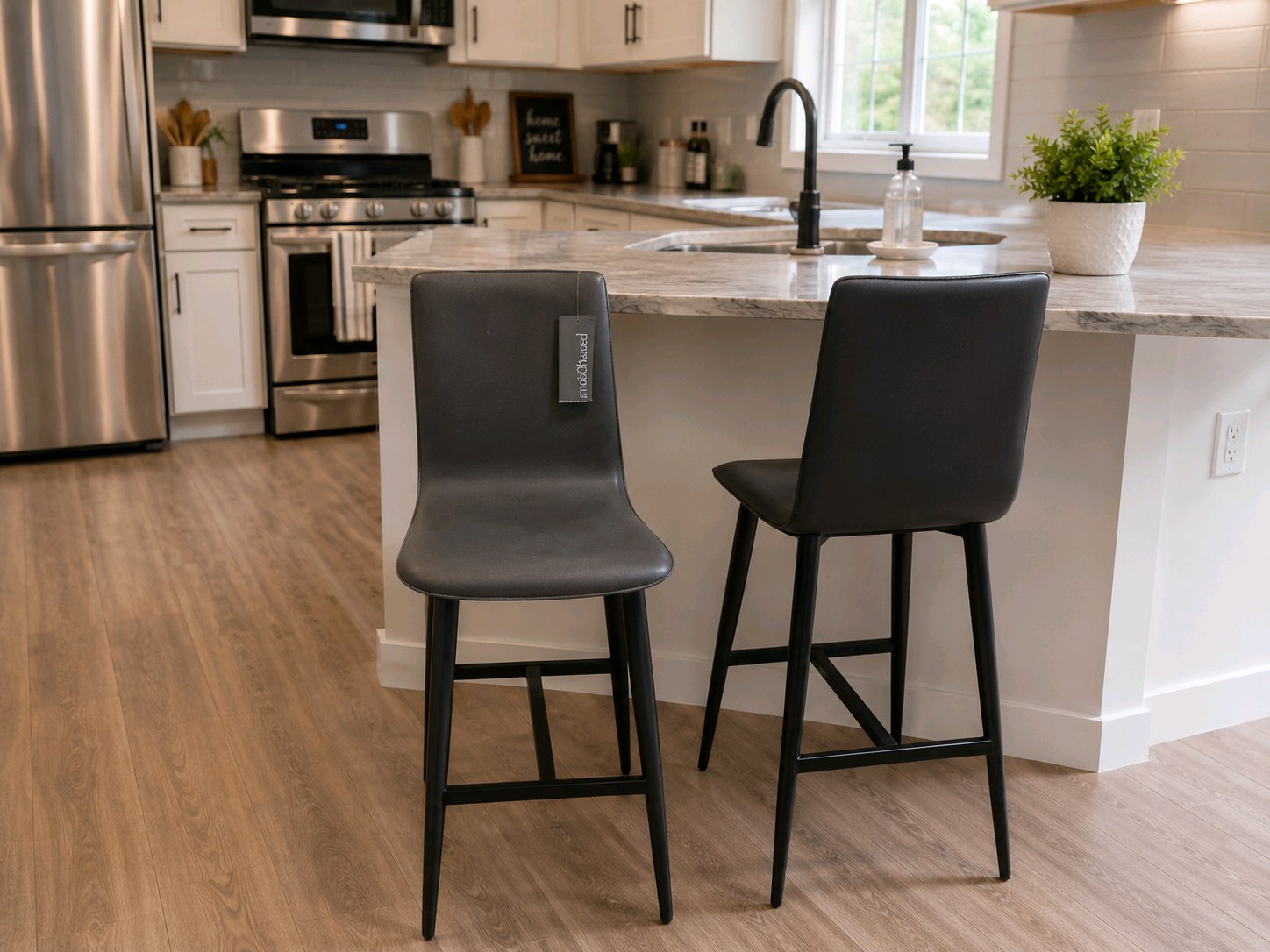 Pair of Room & Board Hirsch Bar Stools  Grey & Black, 42 Tall